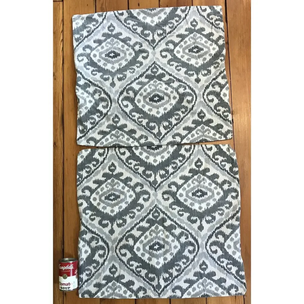Set Pair 2 Euro Style Damask Gray Cotton Canvas Throw Pillow Cases 22